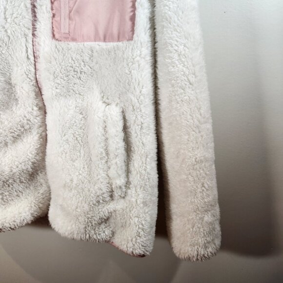 Reebok faux fur white and pink‎ sherpa hooded zippered sweater size medium warm - Picture 4 of 10